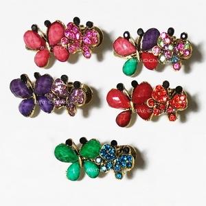 5x kleine Haarspangen Schmetterling aus Metall Strass & Acryl Haarklammer Haarspangen Set rot lila grün pink bunt gold 5280c